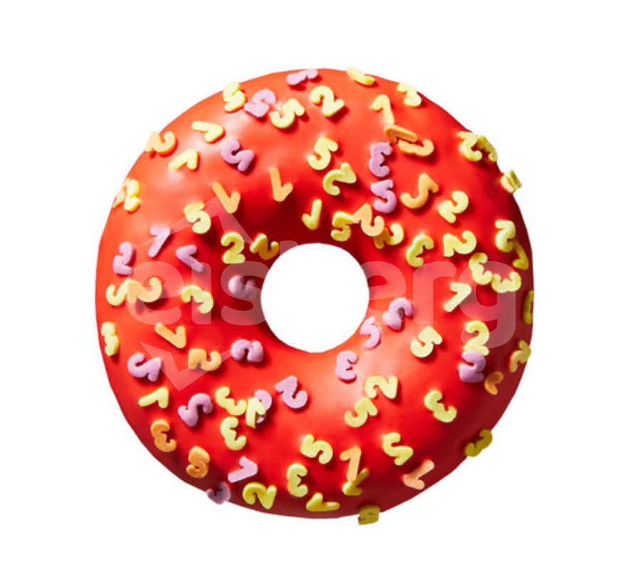 Donut červený s číslicemi - dopečeno
