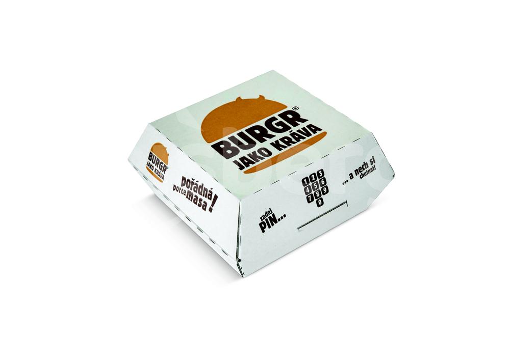 BJK Krabička na burgr "malá" logo Burgr jako kráva